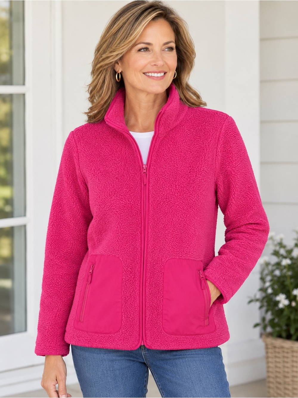 Talbots Fushia/Pink Fleece Zip-Up Jacket